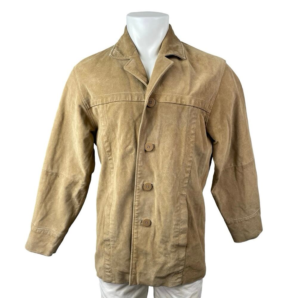M. Julian Wilsons Men's Tan Khaki 100% Leather Long Sleeve Button Up Jacket S